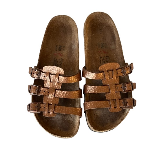 Birkenstock Birkis Xenia Metallic Copper Slide Leather Sandals Size 40